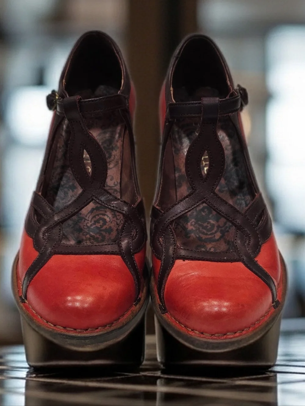 662 Neosens Spain Tricolor Leather T-Strap Mary Jane Heels - 37 (US 6.5) - Picture 2 of 6